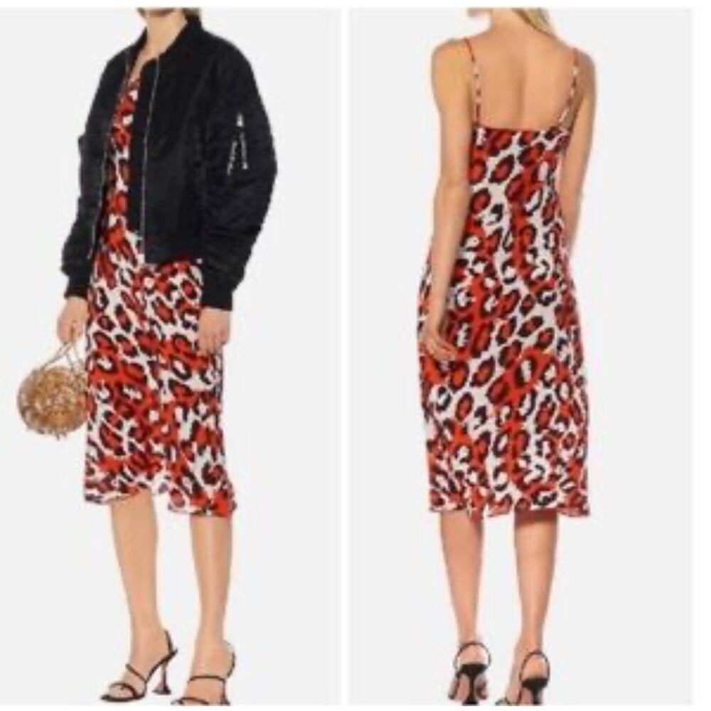 Diane von Furstenberg Lea Slip Dress Women Medium Orange NWT Silk Leopard Midi